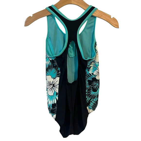 Gerry Girls One Piece Swimsuit Size 16 Black Teal Racerback - Picture 11 of 11